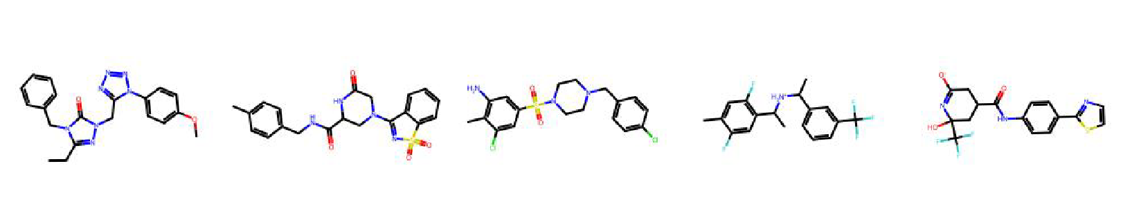 Molecules generated by ChemRLFormer by reward hacking the docking functions